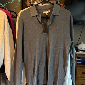 Banana Republic Long Sleeve Polo - Heather Blue Gray